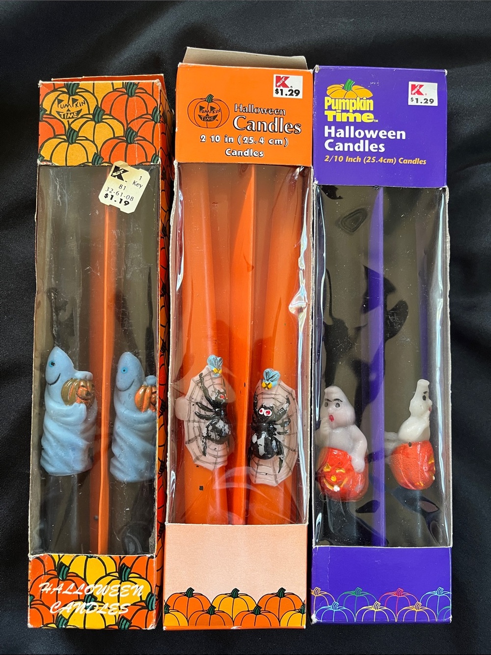 6 Vtg Pumpkin Time Halloween Ghosts & Spiders Taper Candles 10" Kmart Corp NIP